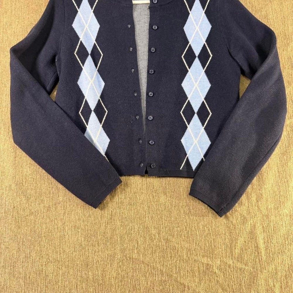 No Boundaries Navy Blue & Light Blue Argyle Cardigan Sweater - Size XS (0-2)
